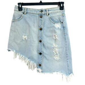 Retrofete Maeve Distressed Assymetrical Denim Skirt Large Pre-Loved